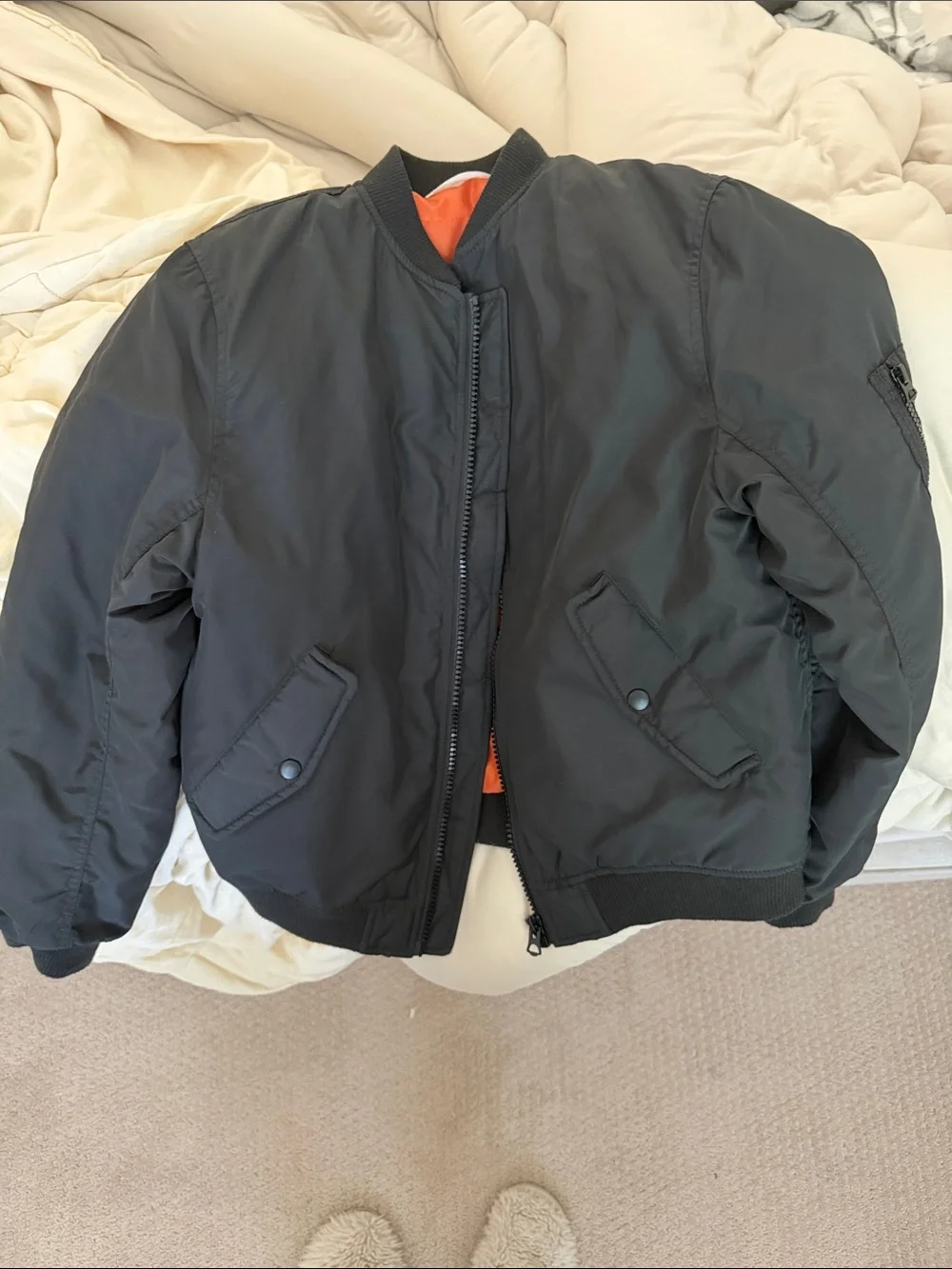 H&M Black Bomber Jacket with Orange Lining